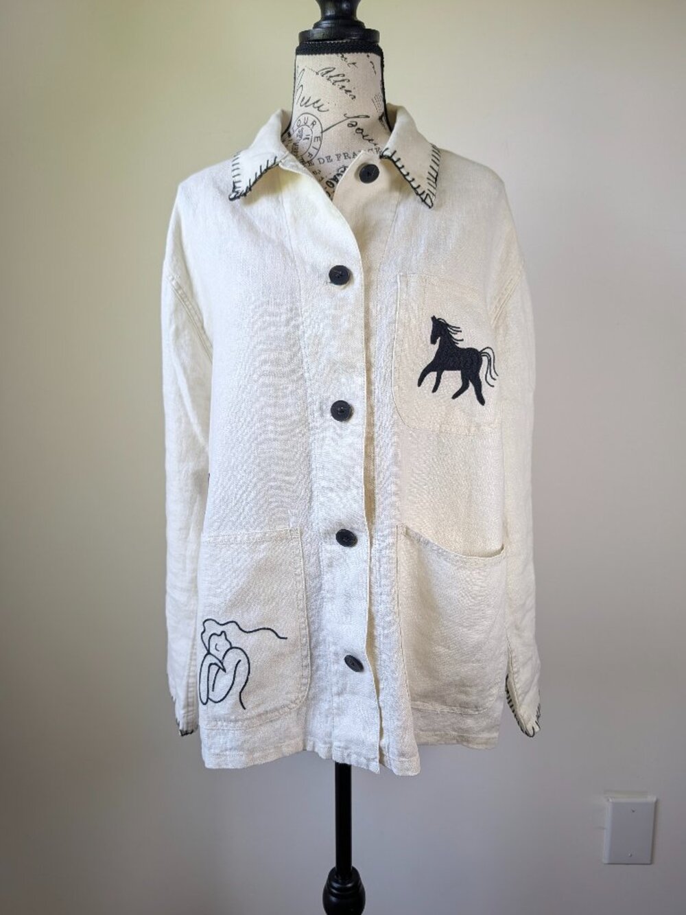 ZARA ZW Collection Embroidered Linen Overshirt – Oyster White (Size M)